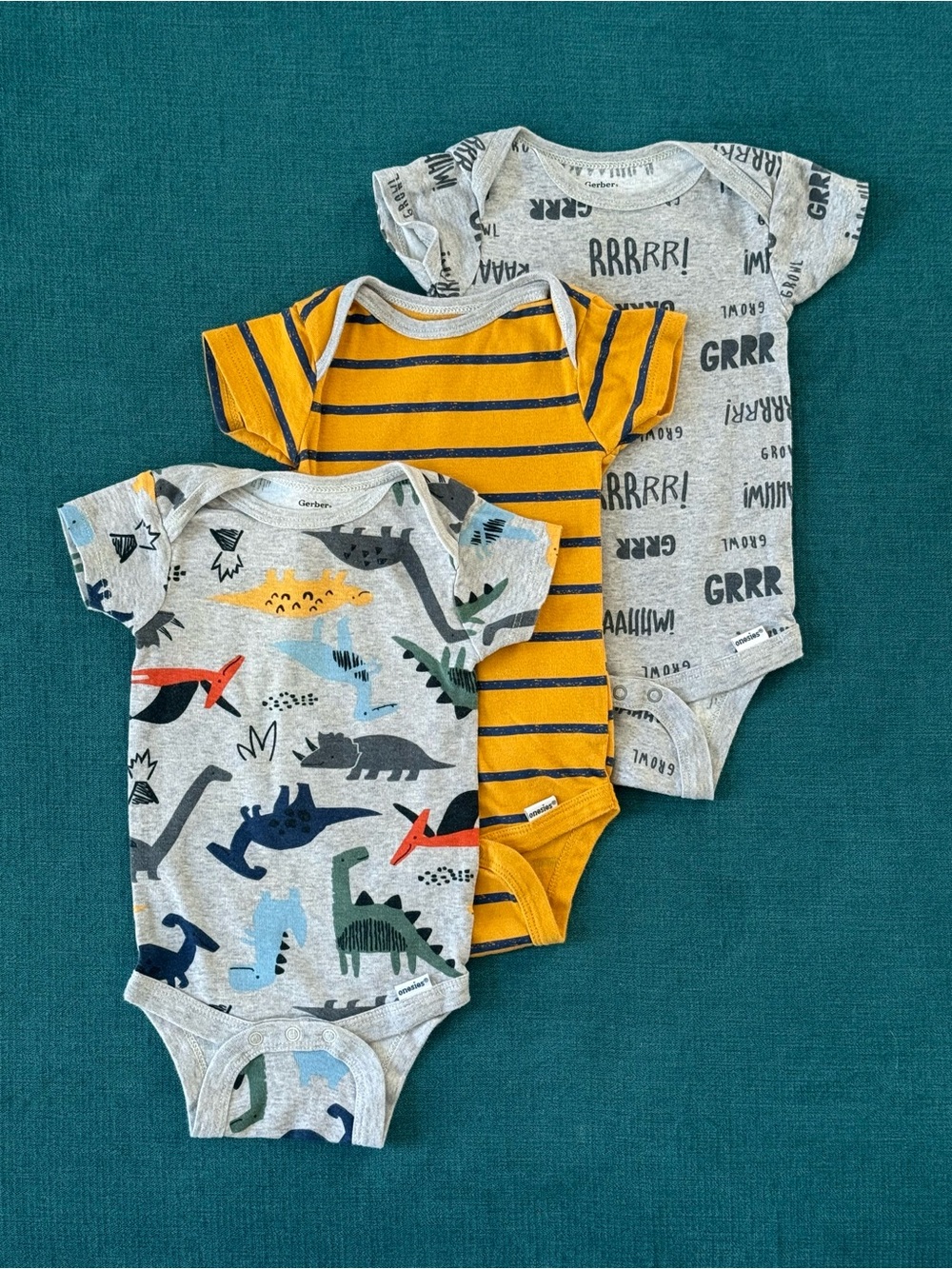 Gerber Baby Infant One-Piece Colorful Dinosaur Themed 3-Piece Set 3-6M
